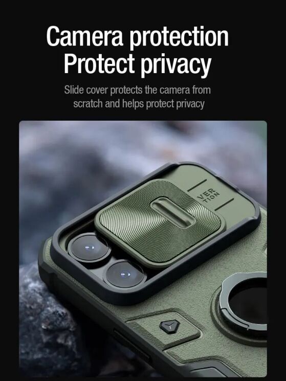 Защитный чехол NILLKIN CamShield Armor для Apple iPhone 15 Pro - Black: фото 7 из 18