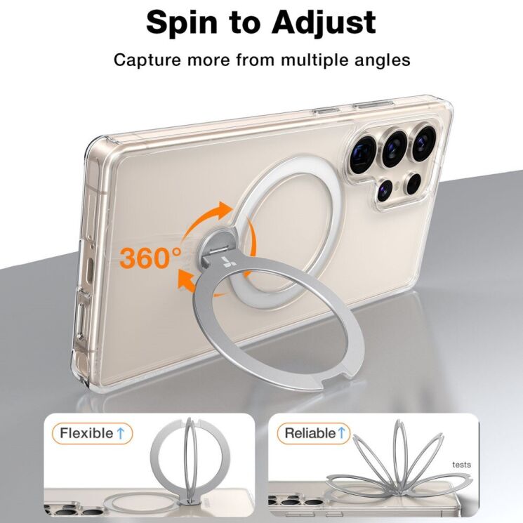 Захисний чохол TORRAS Ostand Spin MagSafe для Samsung Galaxy S25 Ultra (S938) - Transparent: фото 3 з 8