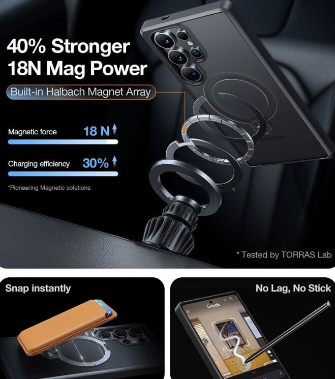 Захисний чохол TORRAS Ostand Spin MagSafe для Samsung Galaxy S25 Ultra (S938) - Transparent: фото 8 з 8