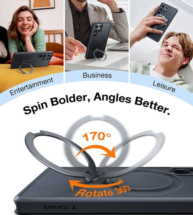 Захисний чохол TORRAS Ostand Spin MagSafe для Samsung Galaxy S25 Ultra (S938) - Transparent: фото 7 з 8