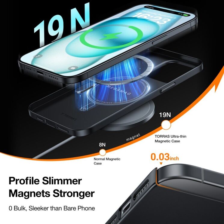 Защитный чехол TORRAS Slim Fit MagSafe для Apple iPhone 15 - Black: фото 4 из 7
