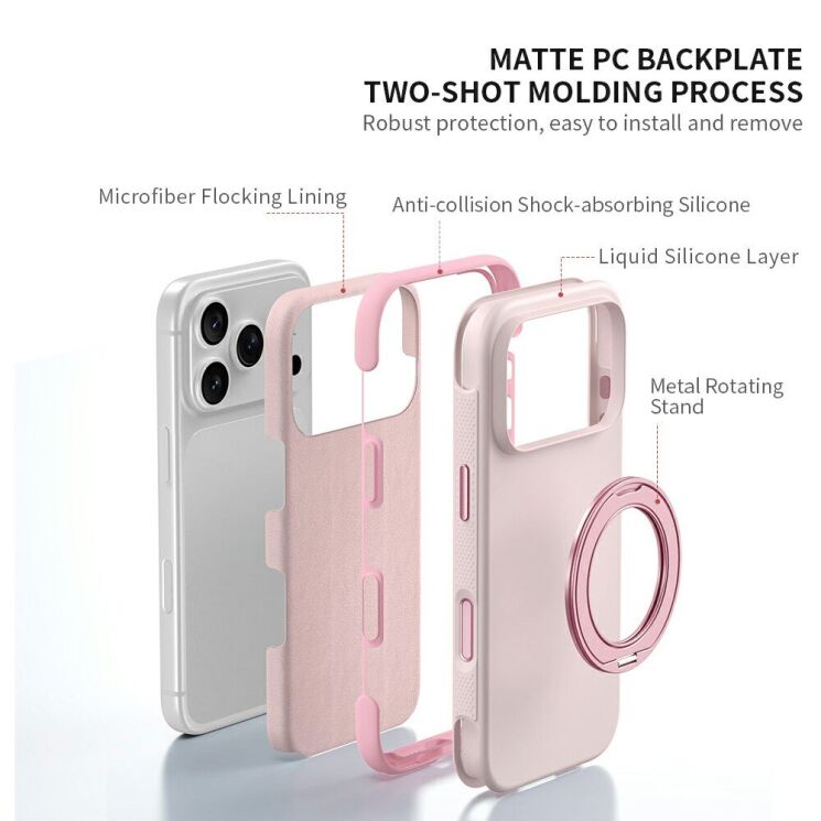 Защитный чехол ZGA Halo Ring Stand для Apple iPhone 18 Pro Max - Pink: фото 8 из 10