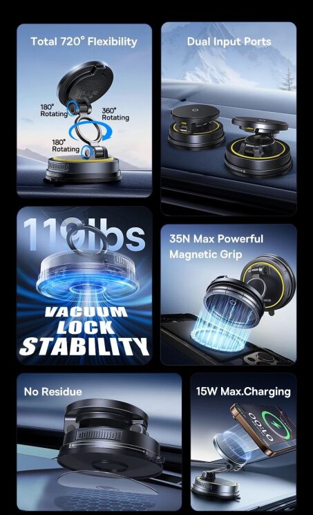 Автомобильный держатель с функцией беспроводной зарядки Baseus PrimeTrip VC2 Flex Pro (C0013F01) - Black: фото 6 из 22