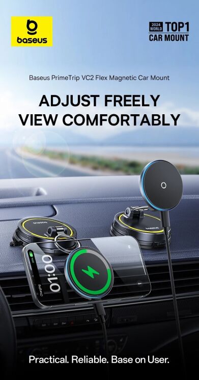 Автомобильный держатель с функцией беспроводной зарядки Baseus PrimeTrip VC2 Flex Pro (C0013F01) - Black: фото 5 из 22