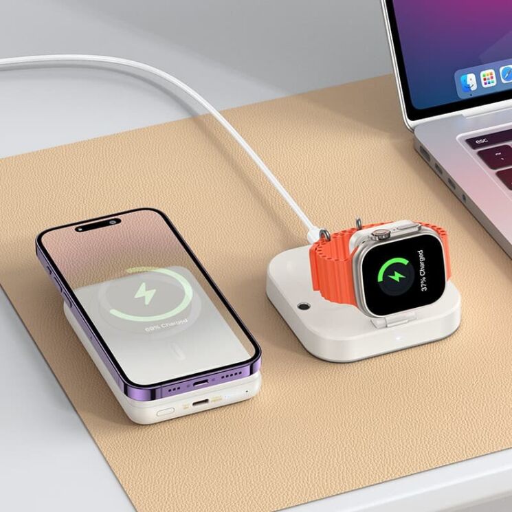 Беспроводное зарядное устройство Hoco CQ16 Astute 4-in-1 (15W) + Power Bank (10000mAh) - Milky White: фото 7 из 8