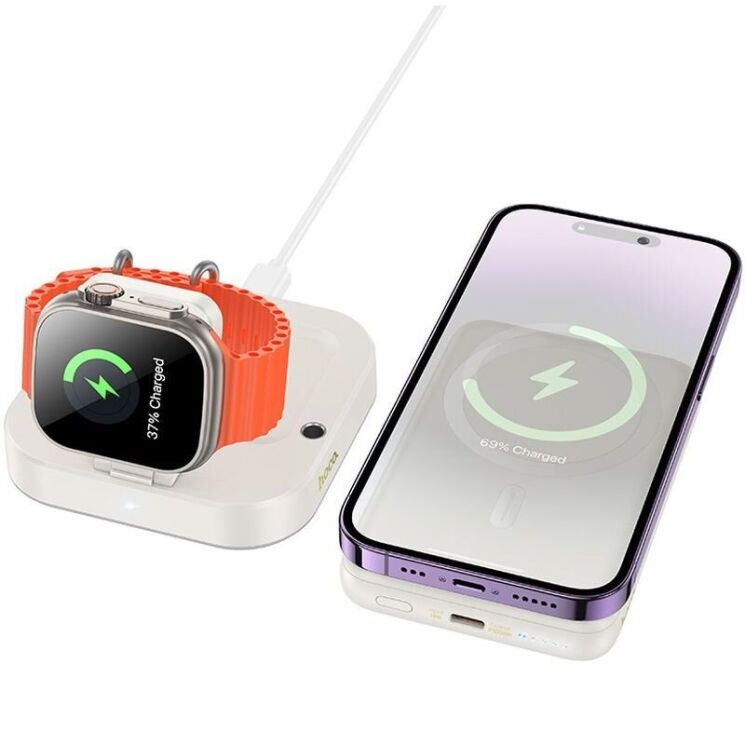 Беспроводное зарядное устройство Hoco CQ16 Astute 4-in-1 (15W) + Power Bank (10000mAh) - Milky White: фото 3 из 8