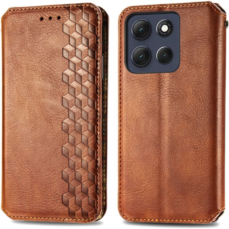 Чехол Deexe Rhombus Wallet для Motorola Edge 70 Fusion - Brown: фото 2 из 8