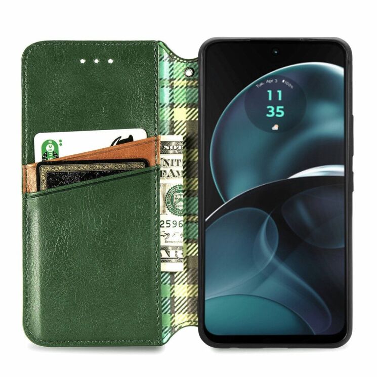Чехол Deexe Rhombus Wallet для Motorola Moto G14 - Green: фото 2 из 6