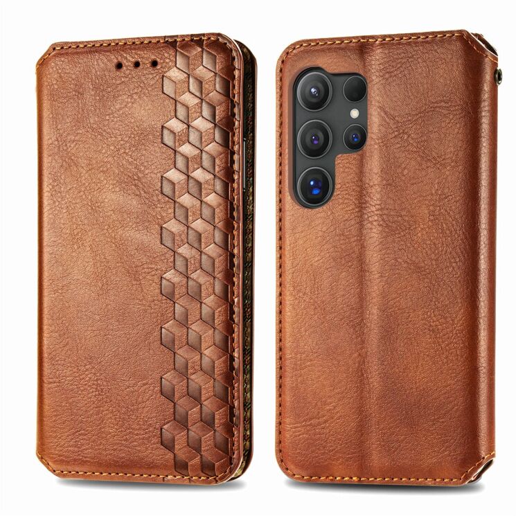 Чохол Deexe Rhombus Wallet для Samsung Galaxy S26 Ultra (S948) - Brown: фото 1 з 6