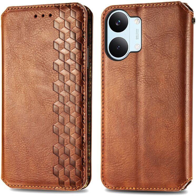 Чехол Deexe Rhombus Wallet для Xiaomi Poco X8 Pro Max - Brown: фото 1 из 10