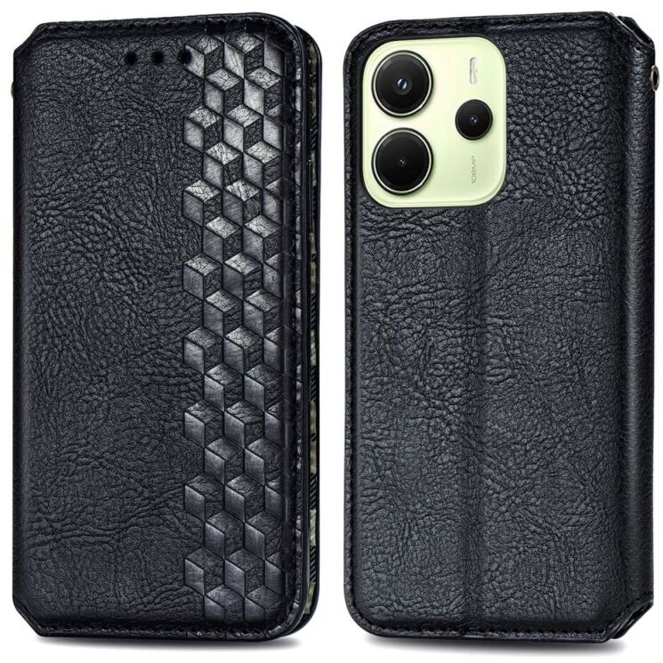 Чехол Deexe Rhombus Wallet для Xiaomi Redmi Note 14 4G - Black: фото 2 из 10