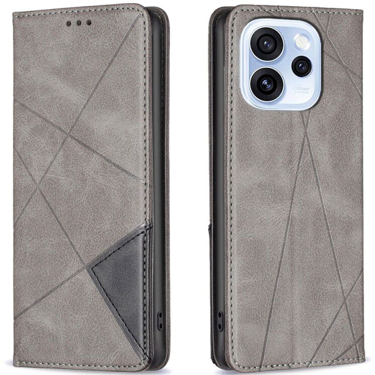 Чехол-книжка с карманами UniCase Geometric Pattern для OPPO Reno 15 F/FS - Grey: фото 1 из 10