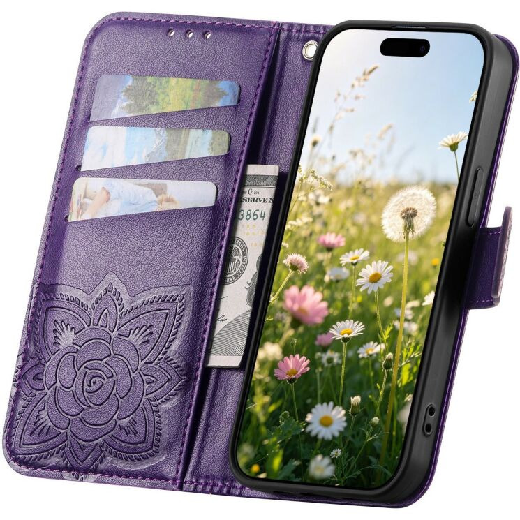 Чехол-книжка с рисунком UniCase Butterfly Pattern для OPPO Reno 16 / 16 Pro - Dark Purple: фото 2 из 14