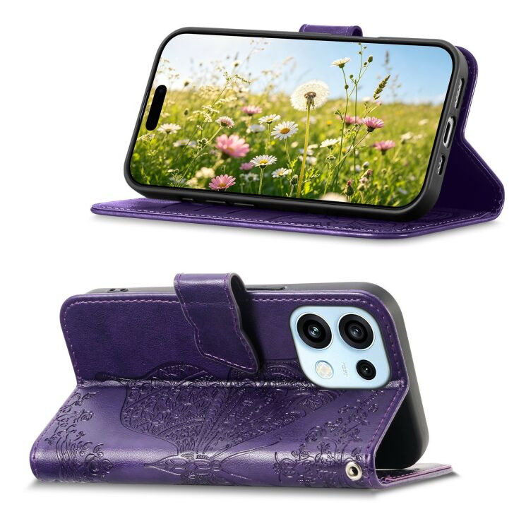 Чехол-книжка с рисунком UniCase Butterfly Pattern для OPPO Reno 16 / 16 Pro - Dark Purple: фото 3 из 14