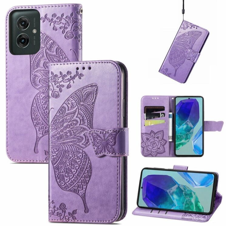 Чехол UniCase Butterfly Pattern для Motorola Moto G55 - Light Purple: фото 4 из 7
