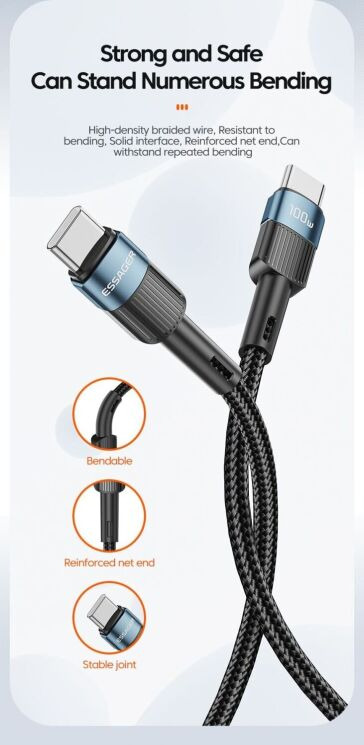 Кабель ESSAGER Star Type-C to Type-C (100W, 0.5m) EXCTT1-XCB01 - Black (982805B) Кабель ESSAGER Star Type-C to Type-C (100W, 0.5m) EXCTT1-XCB01 - Black: фото 9 из 18