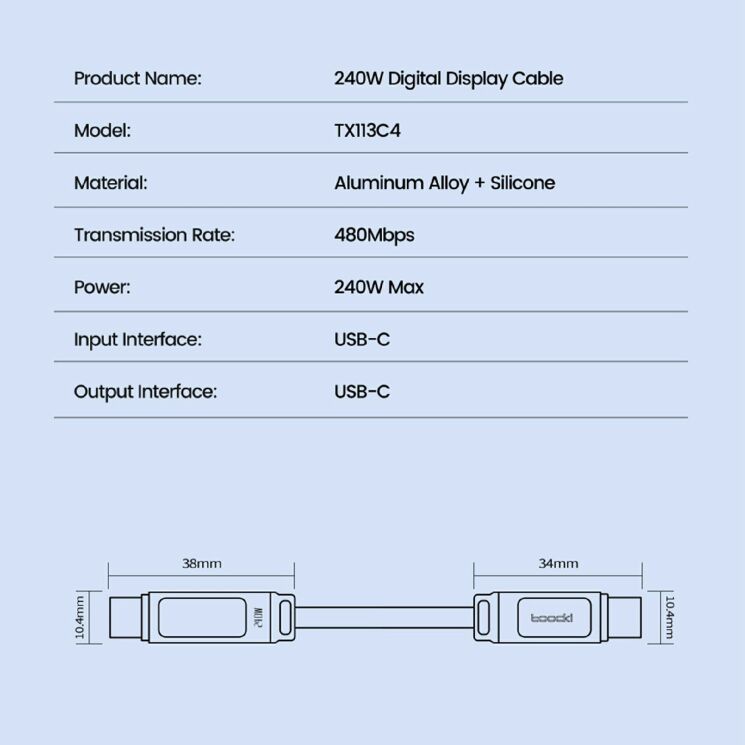 Кабель TOOCKI TX113C4 Type-C to Type-C 240W (2m) - Black: фото 8 з 8
