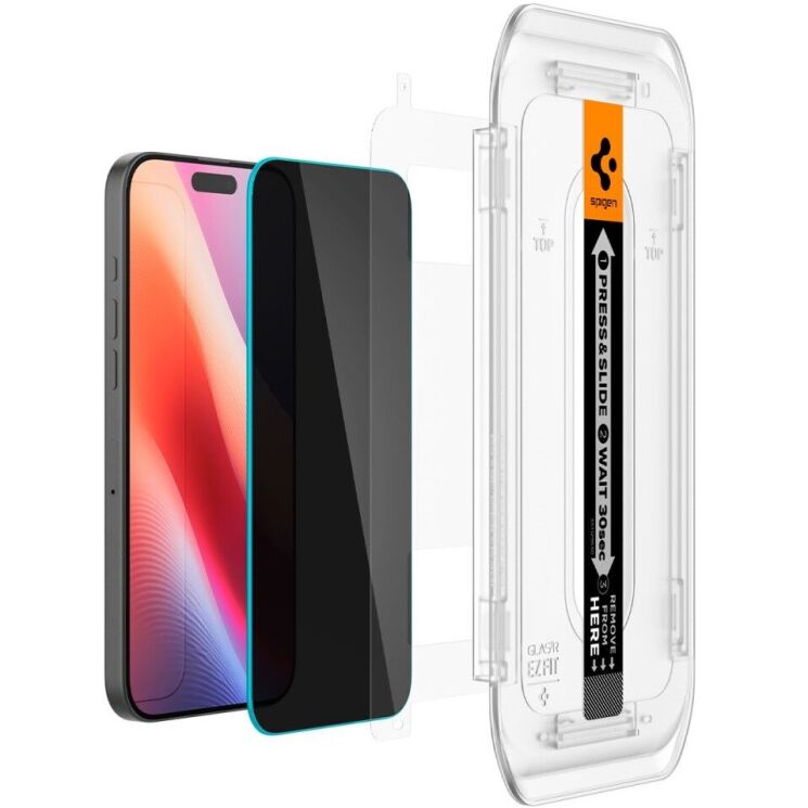 Комплект защитных стекол Spigen (SGP) GLAS.tR EZ Fit Privacy для iPhone 16 Pro Max / 17 Pro Max (AGL07908): фото 4 из 13