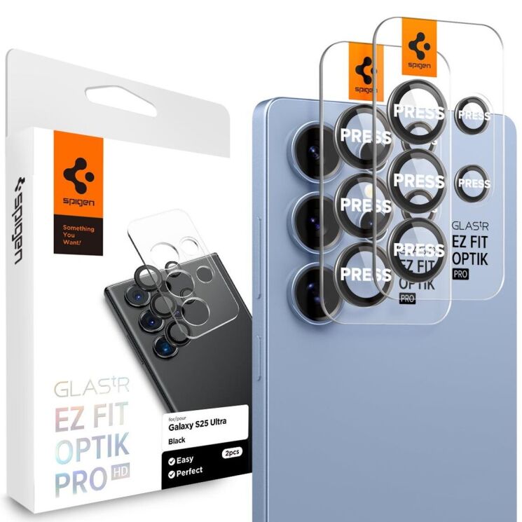 Комплект захисних стекол Spigen (SGP) Optik Pro Lens Protector для Samsung Galaxy S25 Ultra (S938) AGL09084 - Black: фото 1 з 13