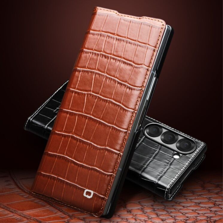 Кожаный чехол QIALINO Croco Case для Samsung Galaxy Fold 6 - Black: фото 4 из 7