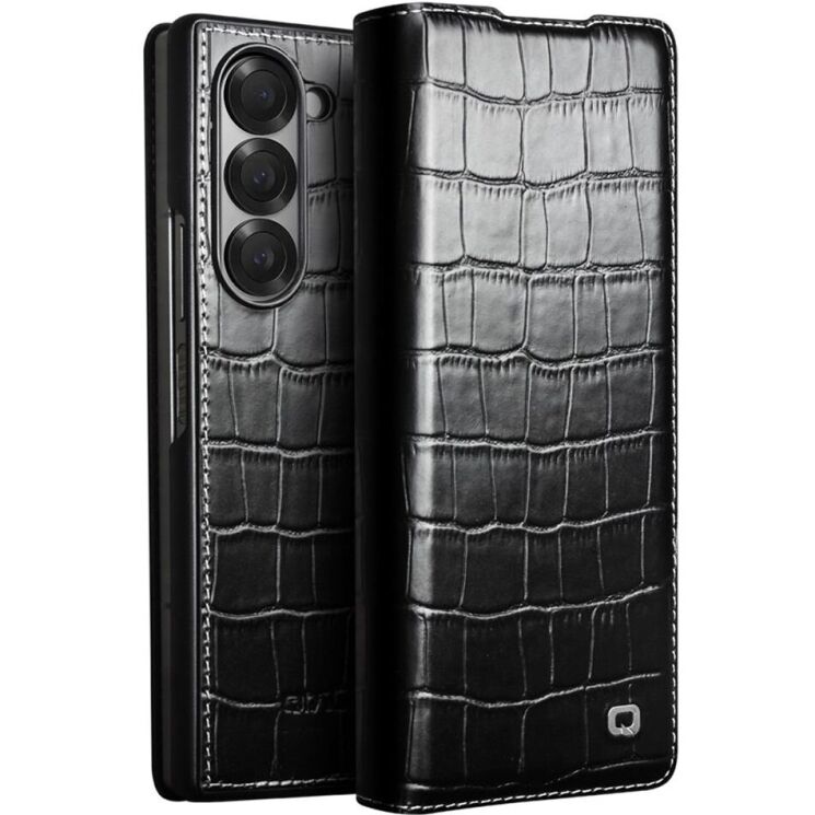 Кожаный чехол QIALINO Croco Case для Samsung Galaxy Fold 6 - Black: фото 1 из 7