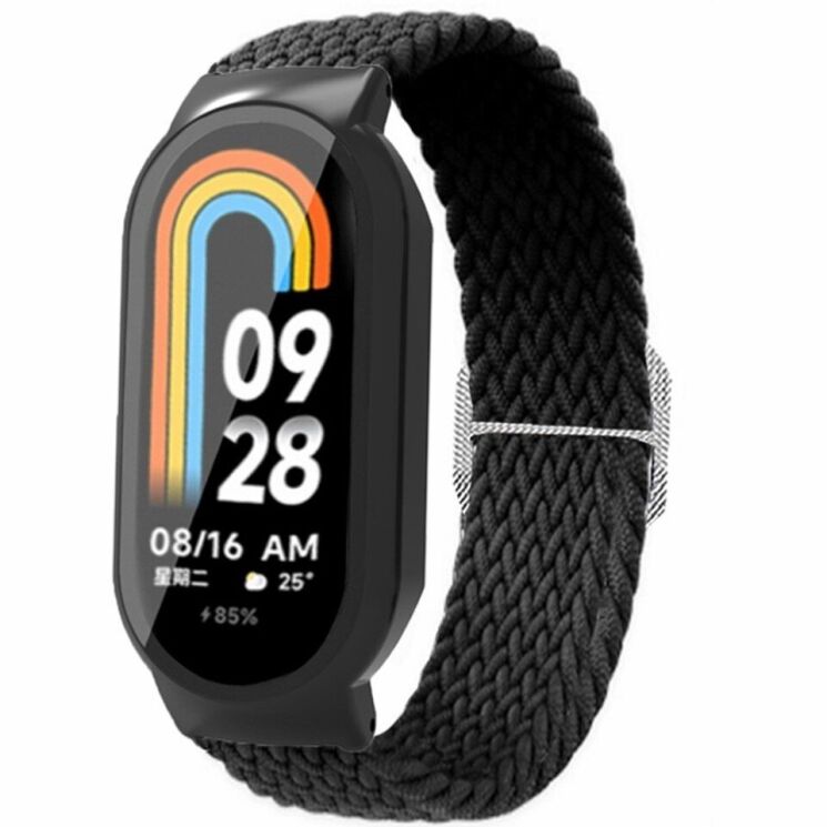 Ремешок Deexe Braided Nylon для Xiaomi Mi Smart Band 8 - Black+Black Case: фото 2 из 3