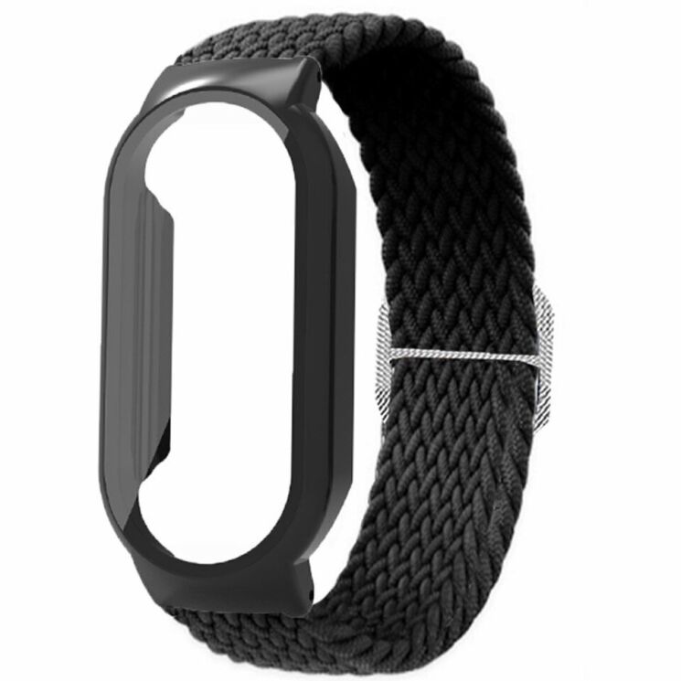 Ремешок Deexe Braided Nylon для Xiaomi Mi Smart Band 8 - Black+Black Case: фото 1 из 3