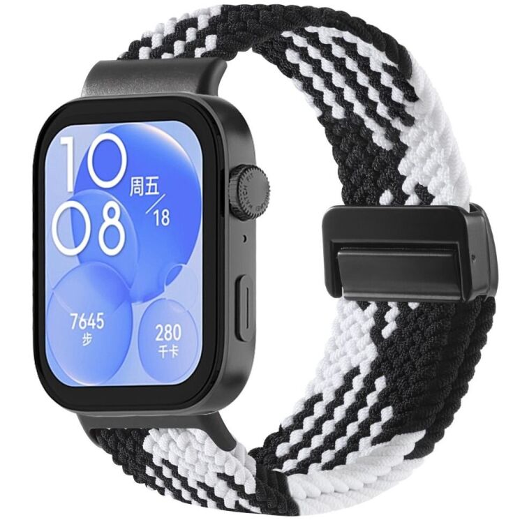 Ремешок Deexe Knitted Strap для Huawei Watch Fit 3 / Fit 4 / Fit 4 Pro - Black / White: фото 2 из 7