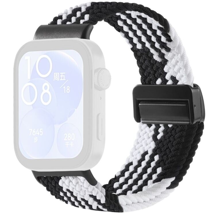 Ремешок Deexe Knitted Strap для Huawei Watch Fit 3 / Fit 4 / Fit 4 Pro - Black / White: фото 1 из 7