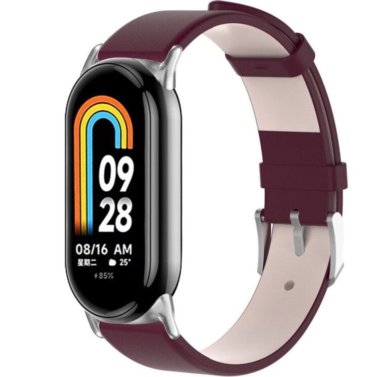 Ремешок Deexe Leather Strip для Xiaomi Mi Smart Band 8 / 9 - Wine Red: фото 2 из 6