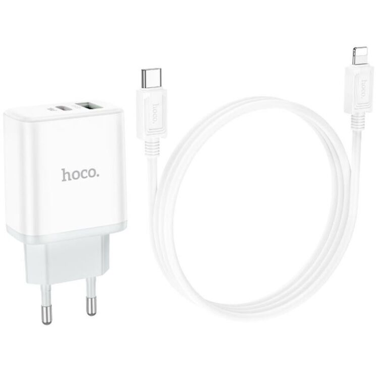 Сетевое зарядное устройство Hoco C105A PD20W + QC3.0 + кабель Type-C to Lightning - White: фото 5 из 9