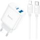 Сетевое зарядное устройство Hoco C105A PD20W + QC3.0 + кабель Type-C to Lightning - White (960176W). Фото 1 из 9