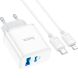 Сетевое зарядное устройство Hoco C105A PD20W + QC3.0 + кабель Type-C to Lightning - White (960176W). Фото 2 из 9