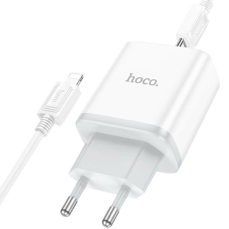 Сетевое зарядное устройство Hoco C105A PD20W + QC3.0 + кабель Type-C to Lightning - White: фото 4 из 9