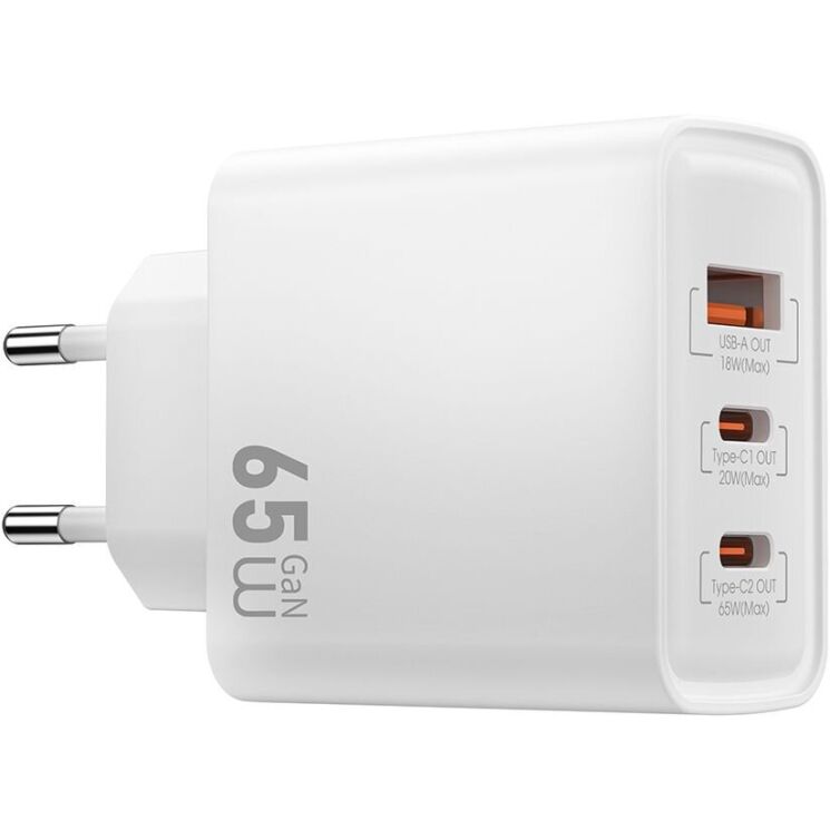 Мережевий зарядний пристрій WIWU Wi-G005 Gan 65W (1U+2C) - White: фото 3 з 11