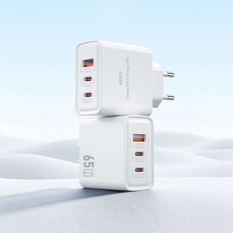 Мережевий зарядний пристрій WIWU Wi-G005 Gan 65W (1U+2C) - White: фото 5 з 11