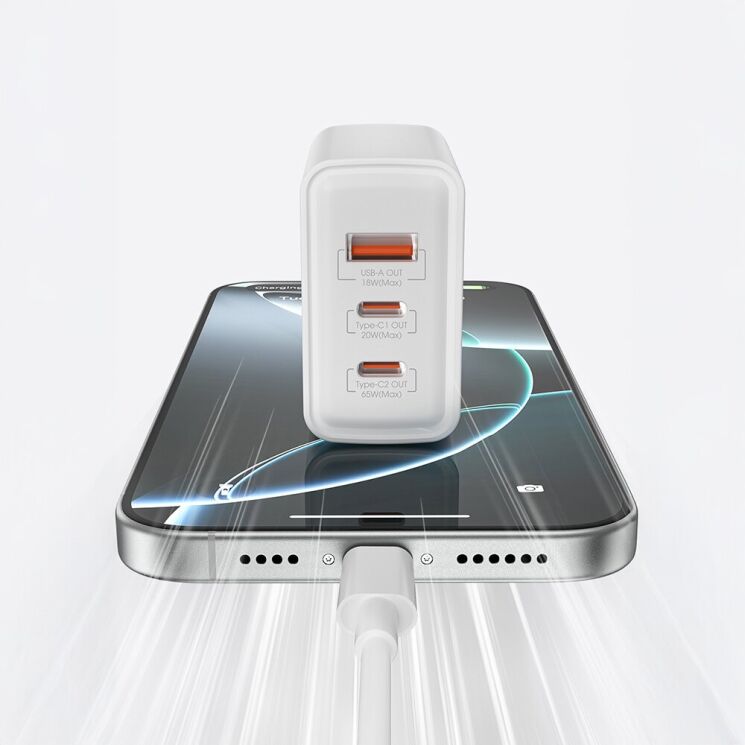 Мережевий зарядний пристрій WIWU Wi-G005 Gan 65W (1U+2C) - White: фото 8 з 11