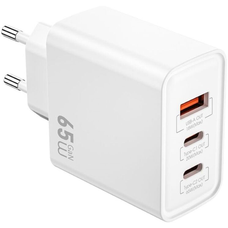 Мережевий зарядний пристрій WIWU Wi-G005 Gan 65W (1U+2C) - White: фото 2 з 11