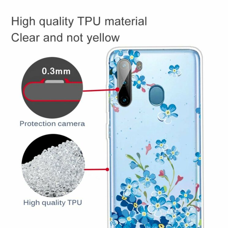 Силіконовий (TPU) чохол Deexe Pretty Glossy для Samsung Galaxy A21 (A215) - Blue Flowers: фото 2 з 4