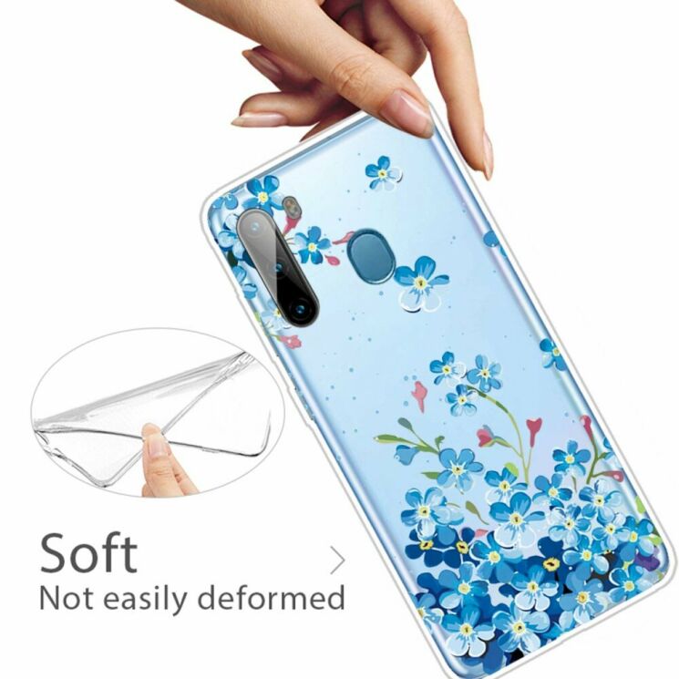 Силіконовий (TPU) чохол Deexe Pretty Glossy для Samsung Galaxy A21 (A215) - Blue Flowers: фото 3 з 4