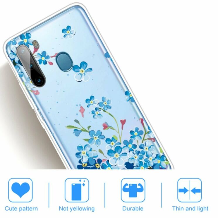 Силіконовий (TPU) чохол Deexe Pretty Glossy для Samsung Galaxy A21 (A215) - Blue Flowers: фото 4 з 4