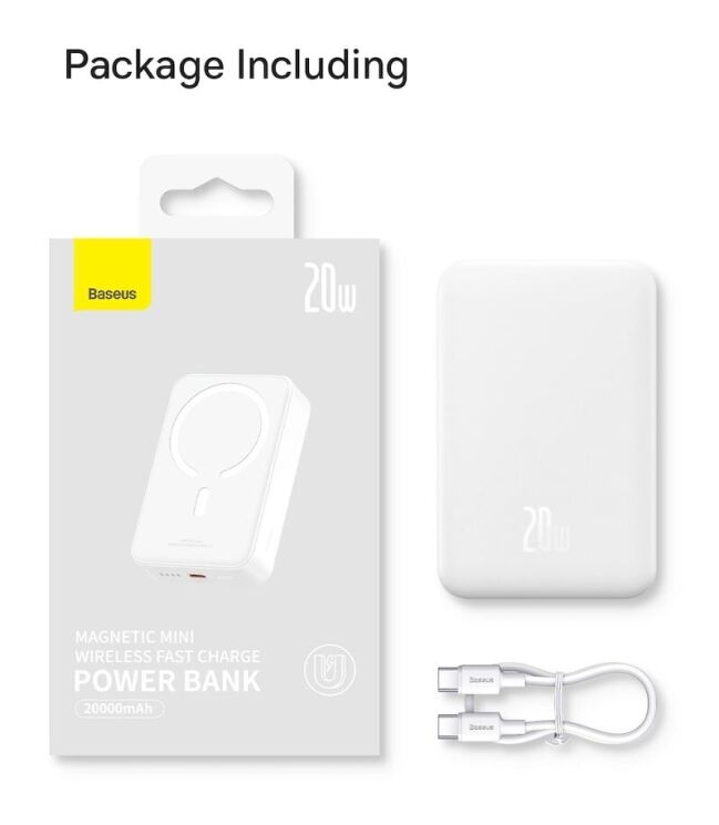 Внешний аккумулятор Baseus Magnetic Mini 20W (20000mAh) PPCX150002 - White: фото 26 из 26