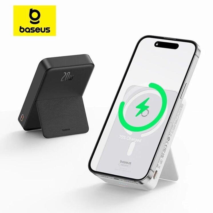 Зовнішній акумулятор з бездротовою зарядкою Baseus MagPro Magnetic Bracket 20W (5000mAh) PPCXZ05 - White: фото 7 з 12