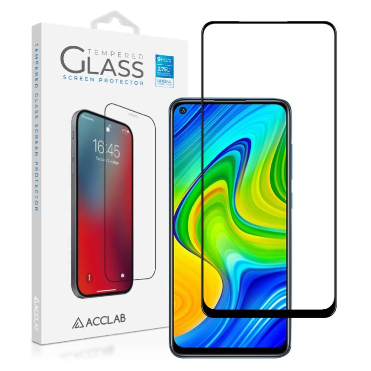 Защитное стекло ACCLAB Full Glue для Xiaomi Redmi Note 9 - Black: фото 1 из 6