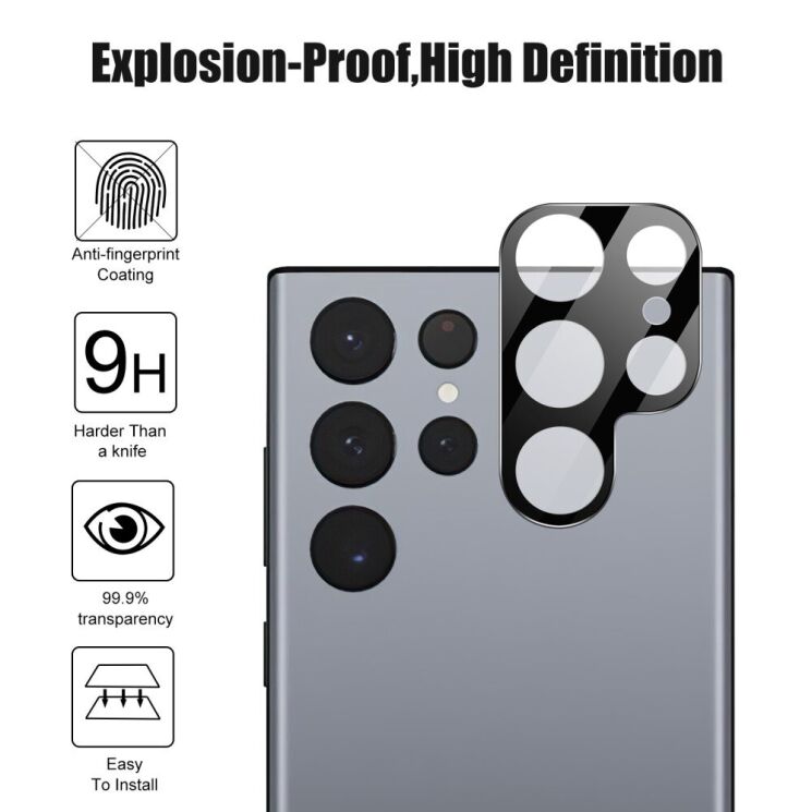 Защитное стекло на заднюю камеру Deexe Black Camera Lens для Samsung Galaxy S23 Ultra - Black: фото 3 из 3