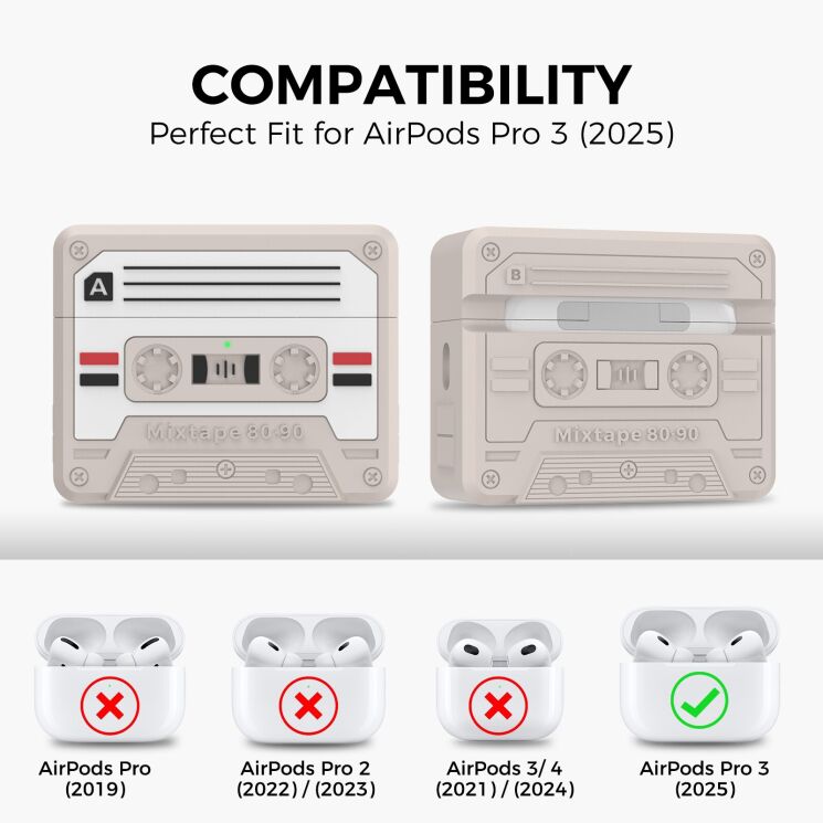 Захисний чохол AHASTYLE Retro Cassette Design для Apple AirPods Pro 3 - Charcoal Grey (390187DH) Захисний чохол AHASTYLE Retro Cassette Design для Apple AirPods Pro 3 - Charcoal Grey: фото 2 з 7