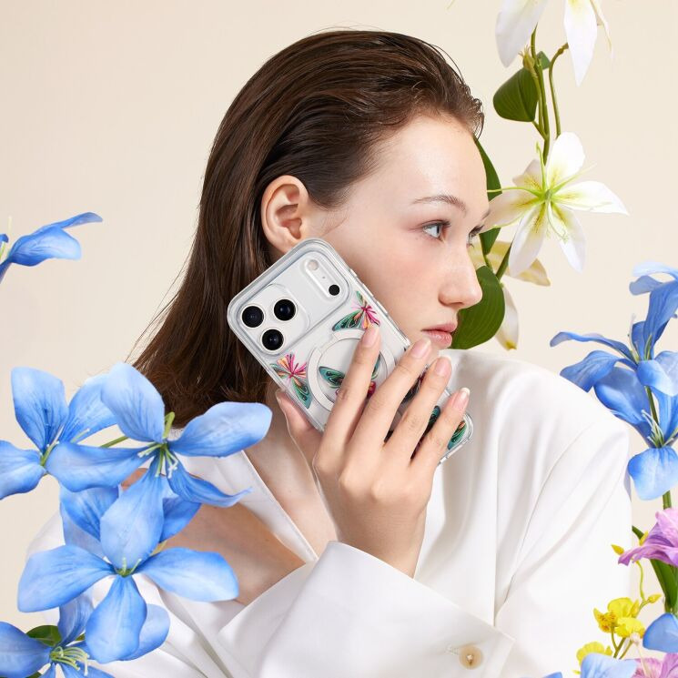 Защитный чехол CASEKOO Floral Series MagSafe для iPhone 17 Pro - Dancing Butterfly: фото 7 из 8