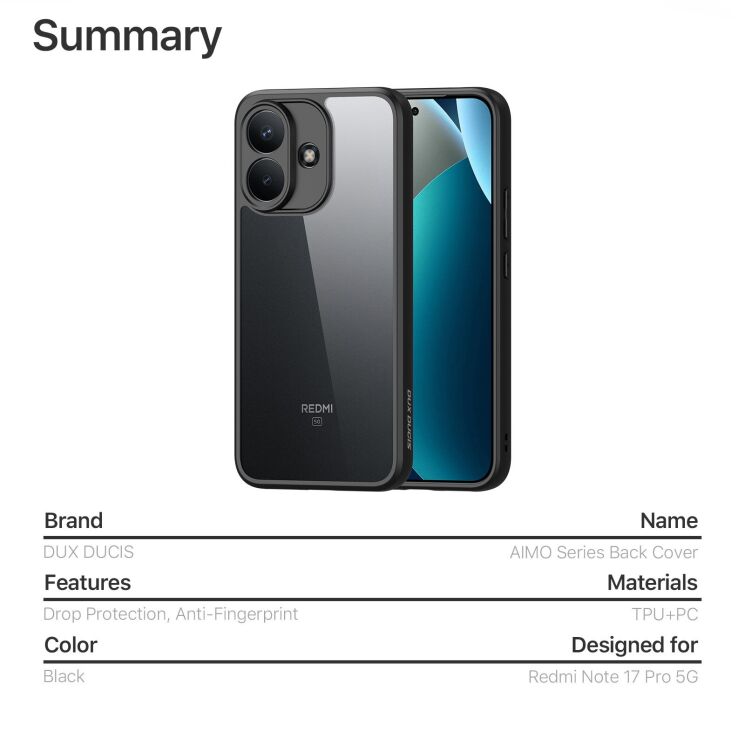 Защитный чехол DUX DUCIS Aimo Series для Xiaomi Redmi Note 17 Pro - Black (429501B) Защитный чехол DUX DUCIS Aimo Series для Xiaomi Redmi Note 17 Pro - Black: фото 11 из 11
