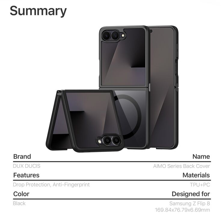 Защитный чехол DUX DUCIS Aimo Series Magnetic (FF) для Samsung Galaxy Flip 8 - Black (423501B) Защитный чехол DUX DUCIS Aimo Series Magnetic (FF) для Samsung Galaxy Flip 8 - Black: фото 12 из 12