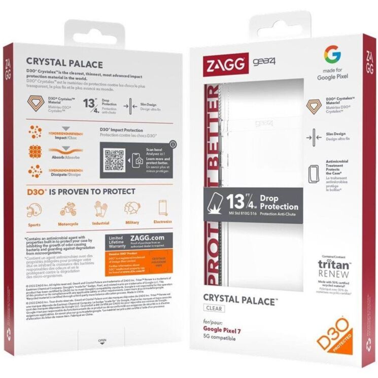 Защитный чехол Gear4 Crystal Palace для Google Pixel 7 (702009712/702010707) - Clear: фото 4 из 11